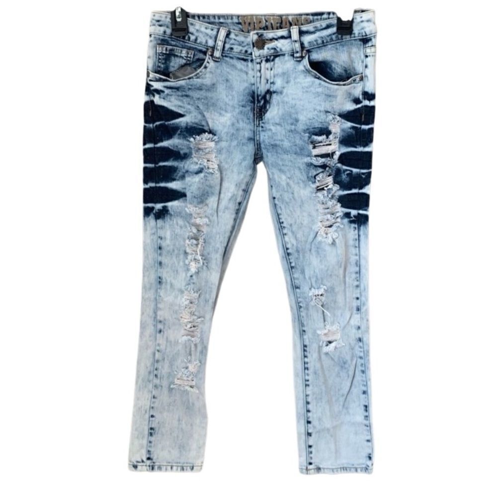 VIP cropped denim jeans distressed acid wash size 5/6
